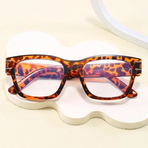 Retro tortoise shell square oversized eyeglasses frames with metal hinge details