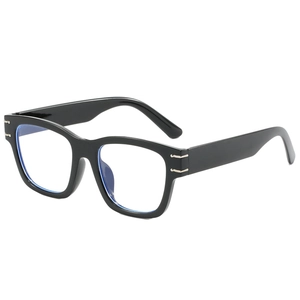 Classic vintage black square eyeglasses with blue light blocking lenses and silver accents