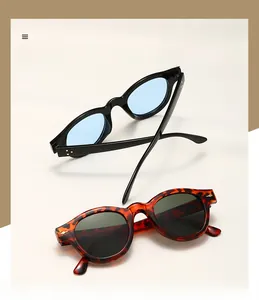 Detail of vintage round sunglasses with metal star rivets and polarized lenses
