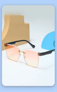 Détail de lunettes de soleil carrées sans monture pour enfants avec verres dégradés rose-orange