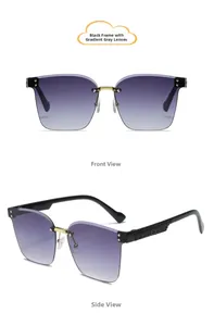Détail de lunettes de soleil enfant sans monture avec branches noires et verres violets