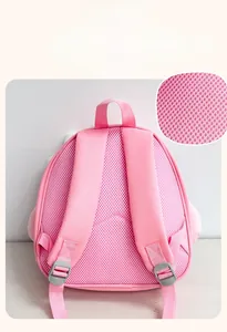 Pink kids backpack featuring breathable honeycomb mesh back and wide adjustable straps