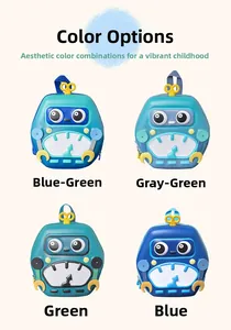 Robot-themed EVA eggshell backpacks for kids in blue, green, and teal color variants