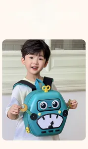 Blue robot cartoon EVA backpack for kids featuring wide breathable mesh shoulder straps