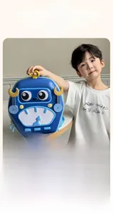 Detail view of the multi-layer mesh compartments inside the 3D robot cartoon backpack