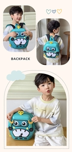 Robot-themed blue EVA hard shell backpack for kids shown from multiple angles