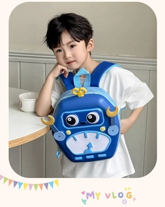 Blue 3D robot EVA hardshell toddler backpack featuring wide shoulder straps for children