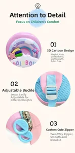 Detail of lightweight kids' backpack showing 3D rainbow pattern and breathable mesh straps