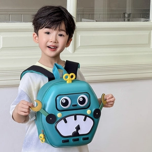 Cute robot-shaped EVA hard shell backpack for kids in blue and yellow colors