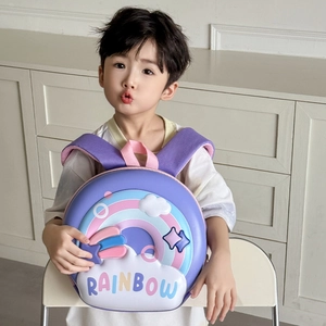 Kids lightweight purple EVA hardshell backpack with 3D rainbow and clouds design