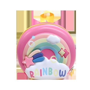 Pink EVA hard shell toddler backpack with 3D rainbow design and yellow top handle