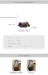 Detailed dimensions of Boston bag with jacquard strap, 23cm wide PU leather crossbody