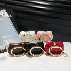 Retro PU Leather Crossbody Bag With Gold C-Handle And Chain Strap Minimalist Handbag Evening Purse For Women