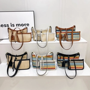 Rainbow woven hobo shoulder bag set with matching pouch in various vibrant colors
