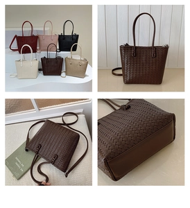 Close-up of classic woven texture and base detail of this large capacity tote bag