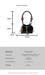 Tabella taglie dettagliata per borsa a secchiello in pelle con dimensioni e specifiche