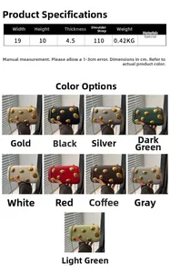 Size chart and multi-color selection of metallic evening clutch bags for women