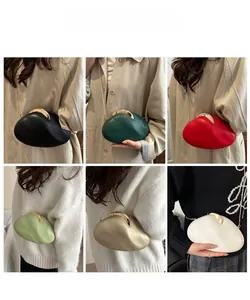 Cloud-shaped PU leather clutch bags in six colors shown with golden chain straps