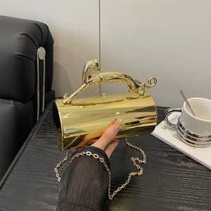 Evening Bag Cylinder Clutch PVC Acrylic Metal Panther Handle Detachable Chain Strap Party Luxury Personality Women Handbag