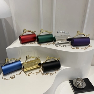 Acrylic hard shell evening bag set with leopard handle and metal chain straps