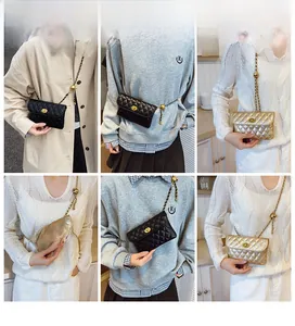 Detailansicht der gesteppten Ledertasche mit verstellbarer Goldkugel und Kettenriemen
