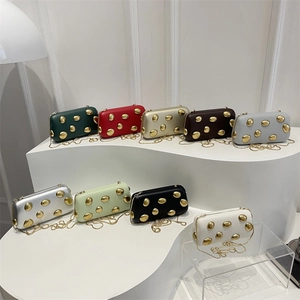 Evening Clutch Bag PU Leather With Gold Irregular Pebble Decoration Metal Chain Strap Party Wedding For Women