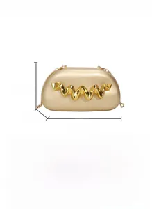 Champagne gold PU clutch bag specifications showing size 19.5x10.5x7cm and chain strap