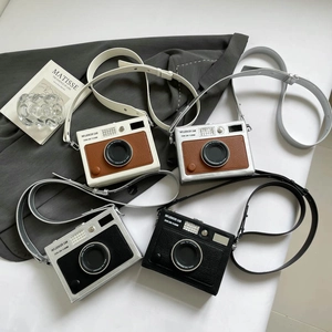 Retro camera-shaped crossbody box bags in multiple colors with textured leather finish