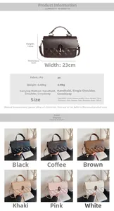 Quilted cross-body bag size chart and multi-color options in PU leather for women