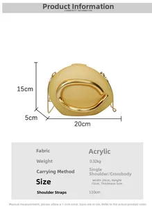 Size chart for yellow acrylic box bag with metal ring handle showing 20x15x5cm dimensions