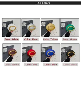 Detailed grid showing eight available colors of the round evening clutch with gold C-handle