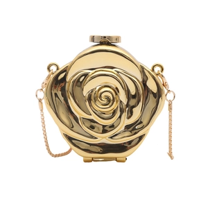 Luxurious gold flower acrylic mini clutch bag with metal chain and rose design