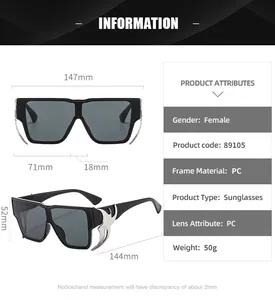 Spécifications détaillées de la taille des lunettes de soleil montrant les dimensions
