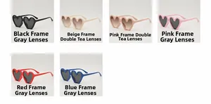 Detailed grid view showcasing six stylish heart-shaped sunglasses in various color options