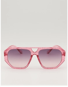 Pink glitter aviator sunglasses for kids with trendy purple gradient lenses and double bridge