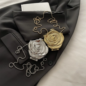 Luxurious flower-shaped acrylic mini evening bag in gold and silver with metal chain