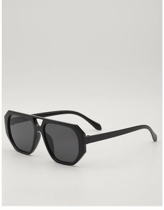 Detail of kids black oversized geometric double-bridge sunglasses with glossy finish