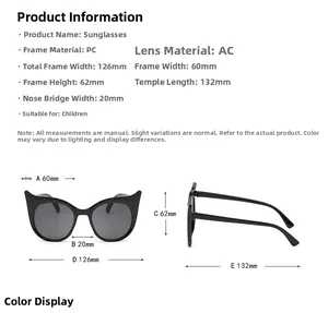 Guide des tailles montrant 126mm de largeur et dimensions pour lunettes de soleil enfant