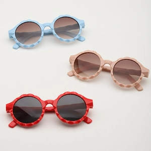 Kids Sunglasses Round PC Frame AC Lens UV400 Protection Faceted Textured Edge Fashionable For Boys Girls