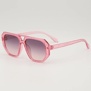 Kids aviator sunglasses with glitter pink frame and pink gradient UV protection lenses