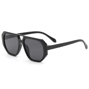 Kids trendy geometric black oversized sunglasses with dark lenses and double bridge design