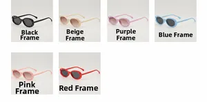 Detailed display of vintage oval sunglasses for kids in six assorted frame colors