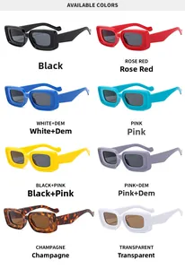 Detailed grid view of Y2K style square sunglasses in various trendy colors and patterns
