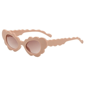 Pink wavy frame kids sunglasses with brown gradient lenses and UV protection