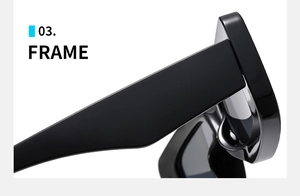 Detailed close-up of high-quality hinge and glossy black frame of trendy square sunglasses