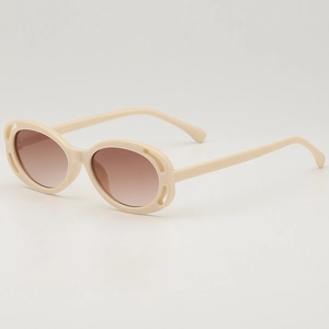 Kids vintage oval sunglasses with creamy white hollow frame and brown gradient lenses