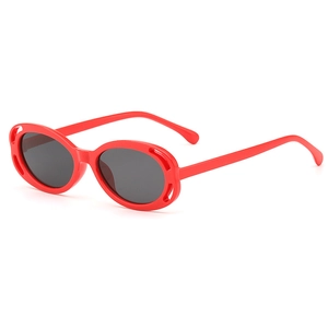 Kids vintage red hollow frame sunglasses with dark lenses for sun protection