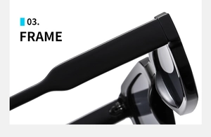 Macro shot of thick black square sunglasses frame and hinge details with glossy finish