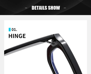 Close-up of the durable metal hinge and reinforced screw on these black square sunglasses