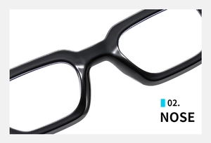 Detail of minimalist black sunglasses featuring an integrated smooth nose pad design